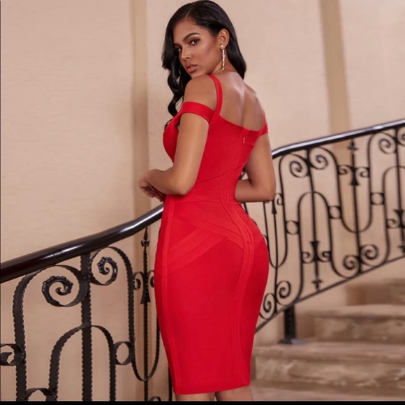 NWOT ADYCE Off Shoulder Bodycon Bandage Red Dress - Picture 12 of 13